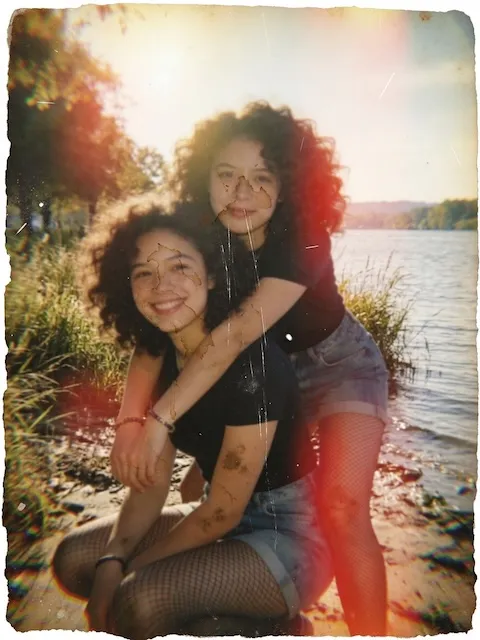 The same old photo before restoration: faded, scratched, and dim.