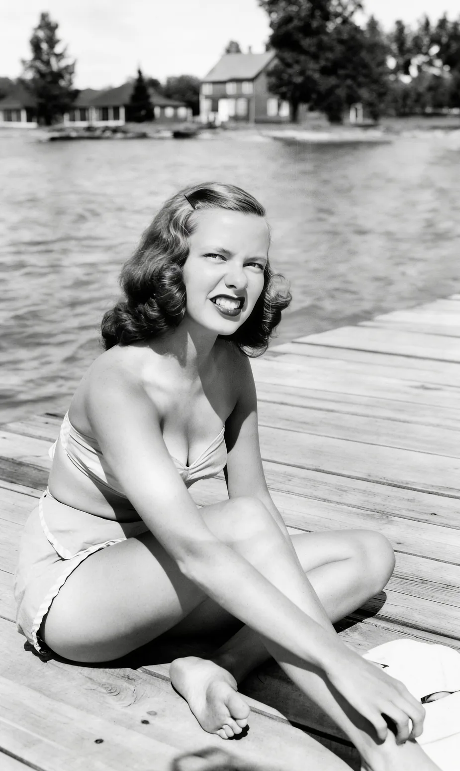 The repaired 1945 photo: the fold line gone, tones and detail restored.